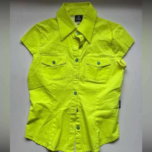 Versace Tops - VERSACE Neon Yellow Button Up XS